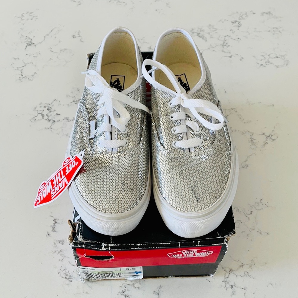 Vans Micro Silver Sequin Skate Vans - Picture 2 of 12